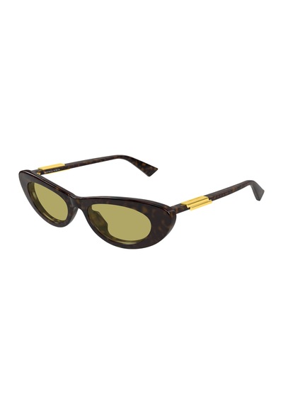 Bottega Veneta Bv1447s 002 Kadın Güneş Gözlüğü - Cat Eye Formda Havana Kemik Çerçeve Sarı Camlı