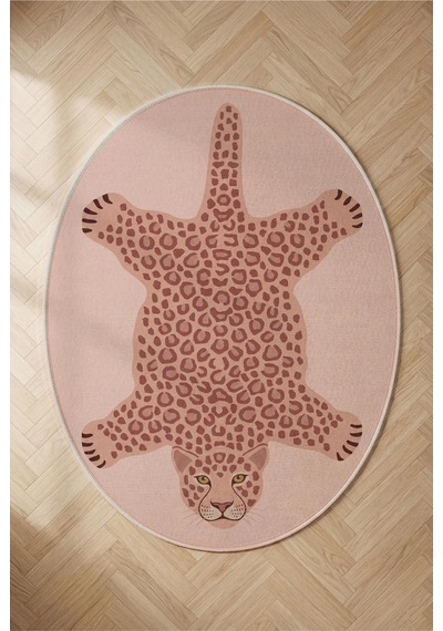 Leopar 07 Açık Pembe Leopar İnce Vintage Görünüm Şönil Dokuma Ev Oda Salon Mutfak Koridor Halısı