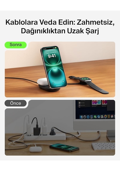 Belkin Wız039kqbk Ultracharge 2-in-1 Katlanabilir Qi2 25w Magsafe Uyumlu Kablosuz Şarj Standı - Siyah