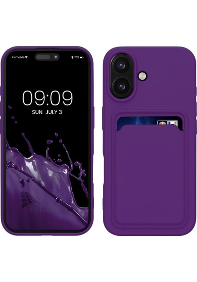 Apple Uyumlu iPhone 16  Kartlıklı Silikon Kılıf Kamera Korumalı Pastel Renk Esnek Kapak - Mor