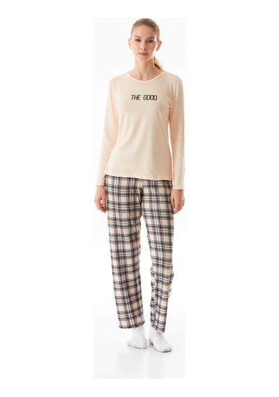 Fullamoda The Good Yazı Baskılı Bisiklet Yaka 2 Li Pijama Takımı 24mıcg631216530-bej Bej