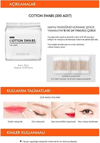 Çift Taraflı Makyaj Pamuğu Swabs 300adet Acı Kahverengi
