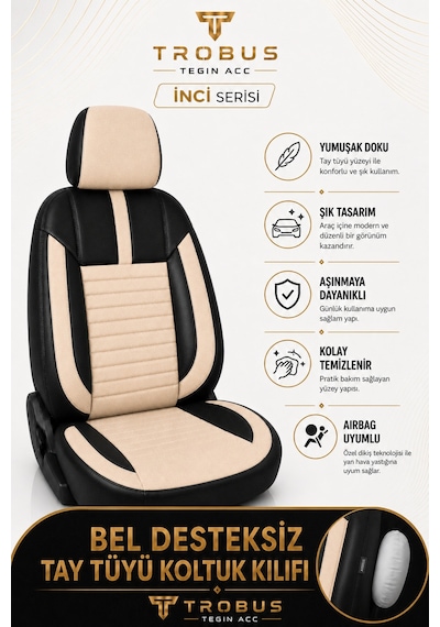 Nissan Note 2006-2012 Uyumlu İnci Serisi Bej Siyah Oto Koltuk Kılıfı