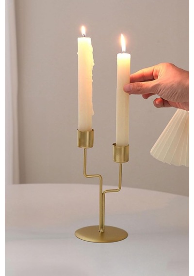 2 Li Metal Asimetrik Gold Şamdan Dekoratif Mumluk Cin993sr Diğer