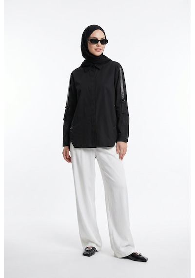 Armine Trend Kolları Taş Detaylı Bluz Gömlek Siyah 25kt301