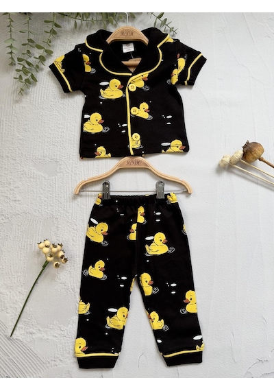Ördek Baskılı Yazlık Pijama Takımı -1162 Siyah
