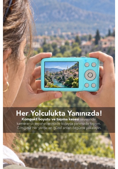 Mimtec Blm-105 102 Mini Dijital Fotoğraf Makinası - 2.8" Hd Ekran 12 Farklı Dil Seçenekli Dijital Video Kamera Mavi