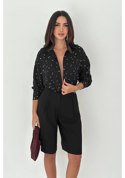 Asprin Fashion Varak Baskılı Gömlek Siyah