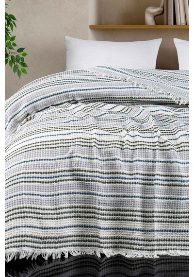 Rebeka Haki Gunes Model - Çift Kişilik Pike 200 x 230 Haki - Turkuaz - Gri
