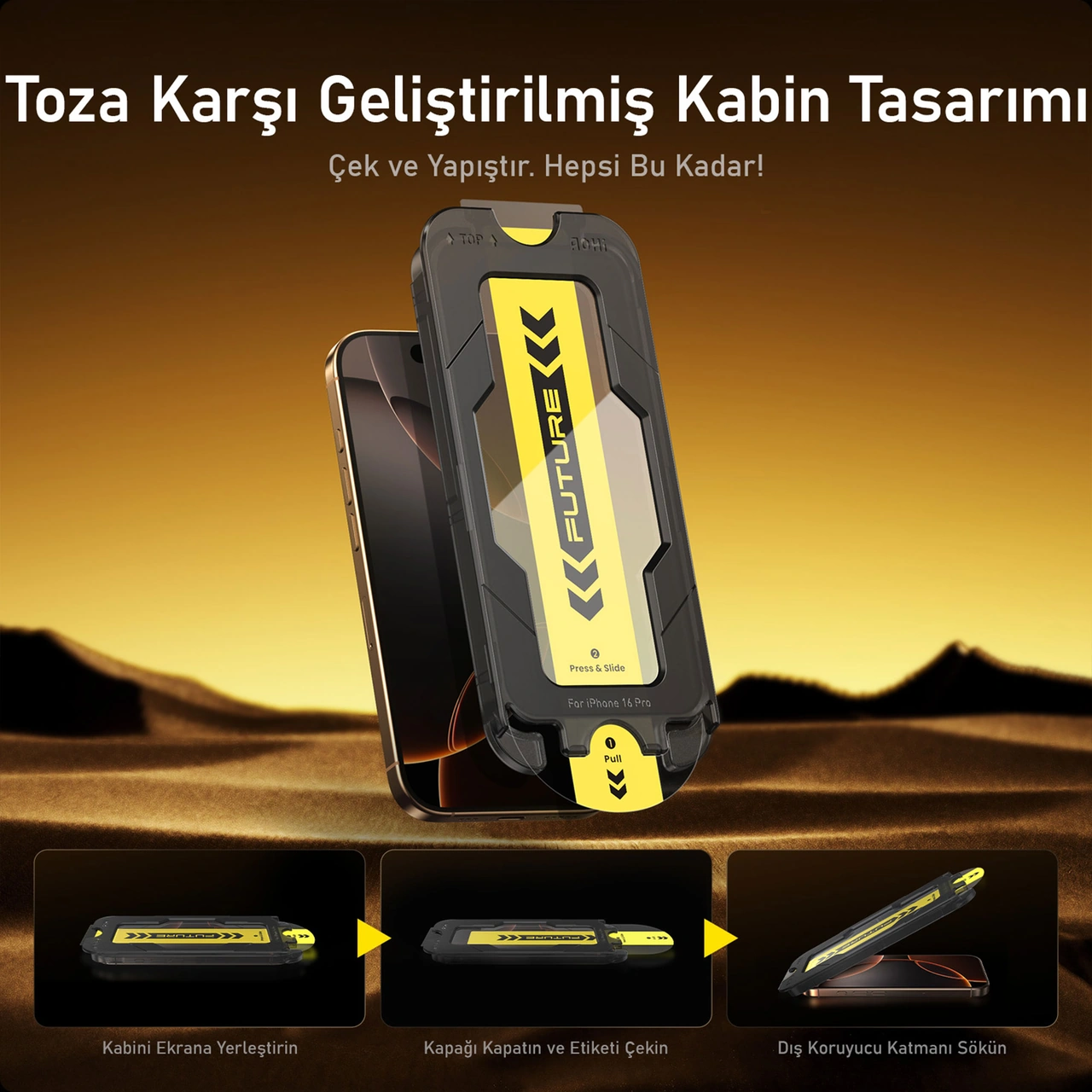 Aohi The Future Apple Uyumlu iPhone 16 Pro Kılıfı Desert Titanium, Tam Kaplayan Kırılmaz Temperli Camlı Koruma Bej