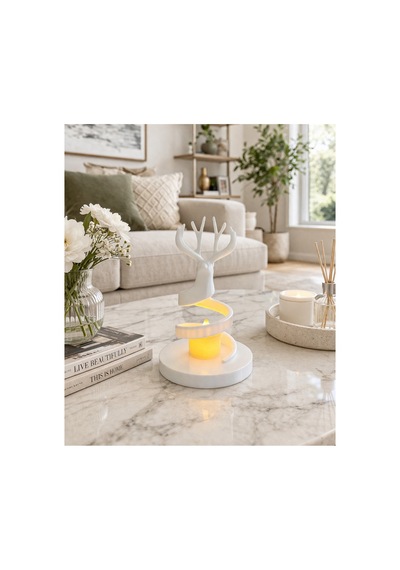 Geyik Konseptli Tealight Aydınlatmalı Dekoratif Obje Beyaz