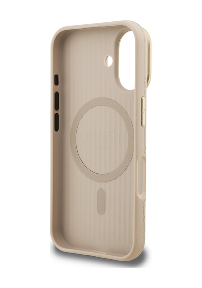 Apple Uyumlu iPhone 16 Kılıf Guess Lisanslı M-safe Şarj Özellikli Kamera Standlı Pu Deri Peony Kapak Bej