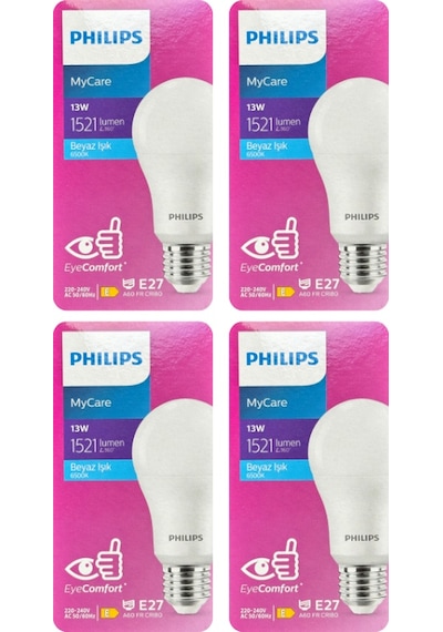 Philips 13w 100w 6500k Beyaz Işık E27 Duylu Led Ampul 4 Adet