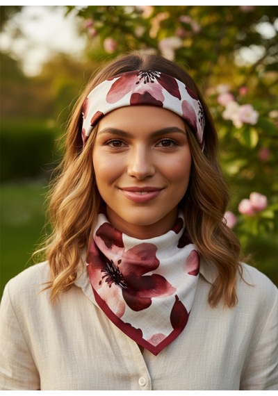 Bordo Linen Bloom Desen 70 70cm Bandana/fular Çok Renkli