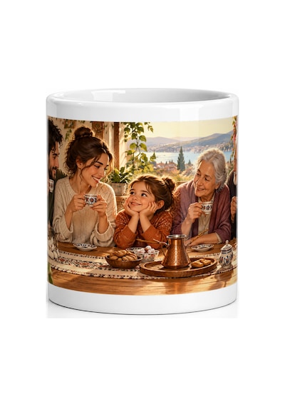 Seramik Kupa Aile Anıları Baskılı 300 Ml Hediyelik Kahve Çay Kupa Beyaz