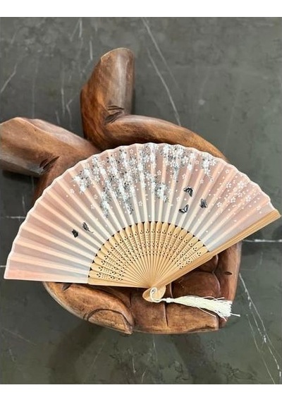 Ofisinn Beluga Yelpaze Bambu Kumaş Serinletici Vintage Şık Dekorasyon Püsküllü Japon Yelpaze Somon By-1000