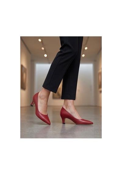 Futsishoes Rowan Kırmızı Hakiki Deri Stiletto Kısa Topuklu Ayakkabı