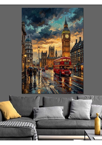 Gün Batımında Londra Ve Big Ben Dekoratif Kanvas - Mdf Ahşap Tablo