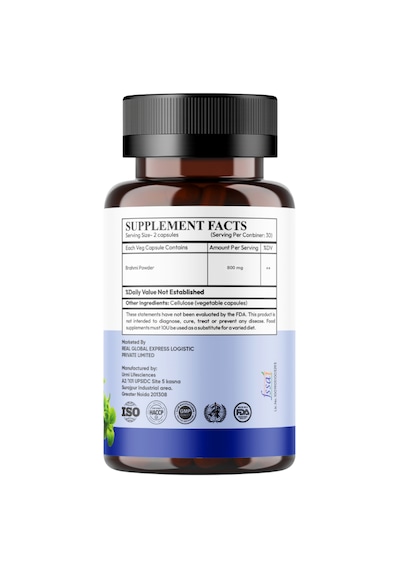 Gotu Kola, Brahmi Bacopa Monnieri, Katkısız 400 Mg,60 Kapsül