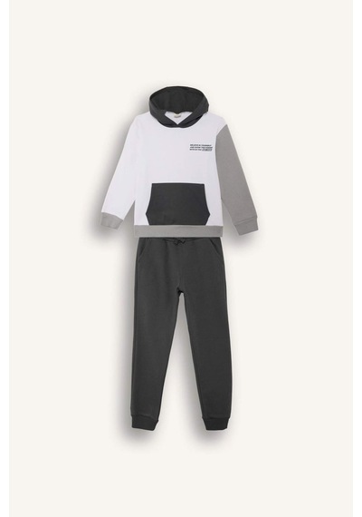 Defacto Erkek Çocuk 2li Takım Baskılı Kapüşonlu Sweatshirt Jogger Eşofman Altı C8316a825cwwt36 Beyaz-wt36