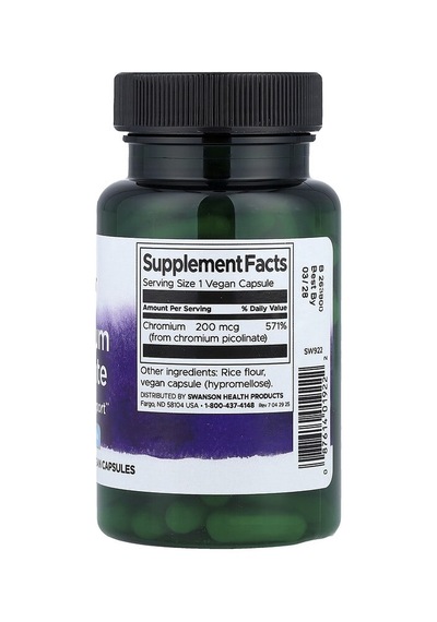 Swanson Vitamins, Chromium Picolinate, 200 Mcg, 100 Vegan Capsules