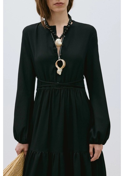 Suud Collection Siyah Mia Kuşaklı Maxi Elbise