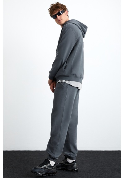 Grimelange Alessıo Erkek %100 Pamuk Kapüşonlu Kordon Detaylı Oversize Fit Gri Sweatshirt Gri