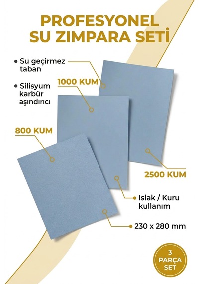 Starcke Su Zımparası Seti 800-1000-2500 Kum 230x280 Mm 3 Parça Islak Kuru Tabaka