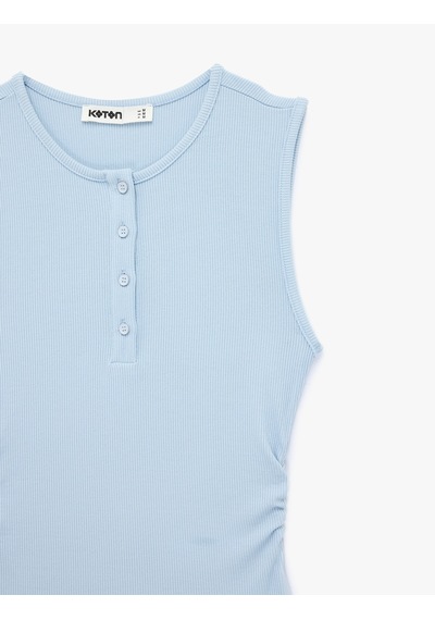 Koton Ribanalı Düğmeli Yuvarlak Henley Yaka Fitilli Atlet Mavi 6sak10407ek