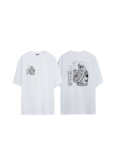 Thewert Unisex Kuru Kafa Baskılı Beyaz Oversize Tshirt