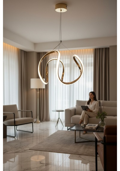 Eylül Gold Led Avize 24w Gold Kaplama Modern Sarkıt Avize 3 Renk Işık Seçenekli Beyaz-sarı-günışığı Gold
