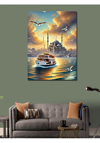 Kanvas Tablo İstanbul Ve Gün Batımında Vapurlar 100cmx140cm