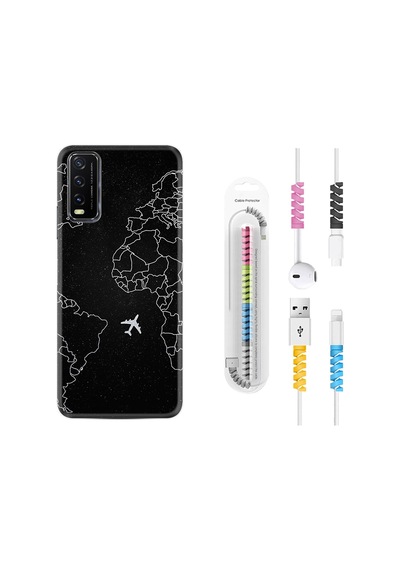 Vivo Y11S Kılıf Kablo Koruyuculu Black Plane 1868