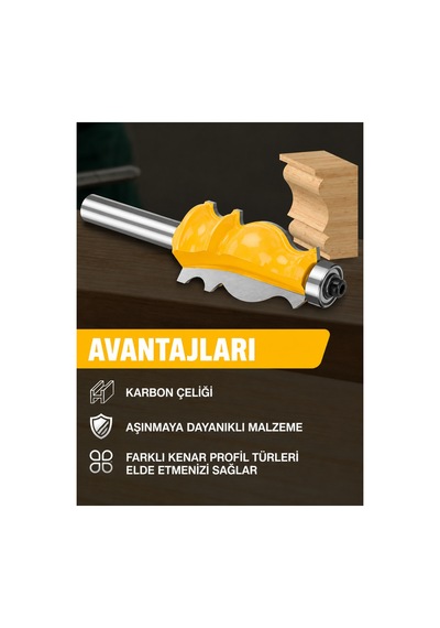 Dekoratif Kenar Profil Freze Ucu Rulmanlı 8x24x41x90 Mm