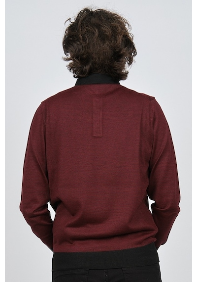 Pave Erkek Polo Yaka Desenli Yün Kazak 4537094 Bordo Bordo