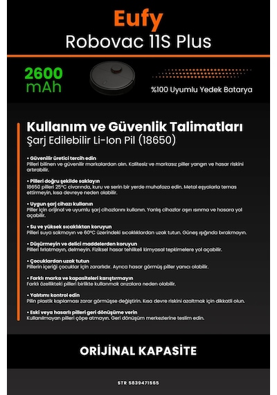 Eufy Robovac 11s Plus 2600mah Robot Süpürge Bataryası