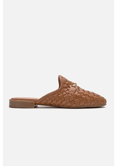 Luvishoes Senıa Taba Örgü Hakiki Deri Tokalı Önü Kapalı Kadın Terlik