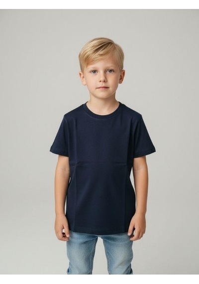 Zekids Çocuk Pamuklu Basic Yuvarlak Yaka T-shirt-16714 Lacivert