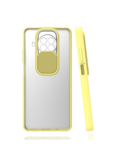 Kilifone - Xiaomi Uyumlu Redmi Note 9 Pro 5g - Kılıf Slayt Sürgülü Arkası Buzlu Lensi Kapak - Sarı