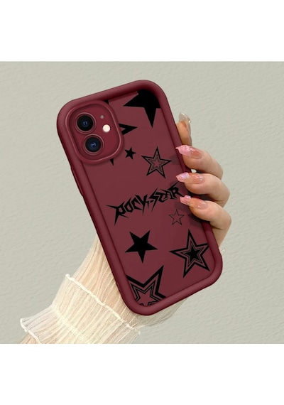Apple iPhone 11 Uyumlu Darbeye Dayanıklı Kamera Korumalı  Bordo Silikon Baskı Desenli Kılıf