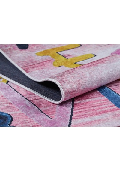 Bespoky Geometrik Desenli Halısı Dijital Baskı Kaymaz Pembe - Açık Pembe