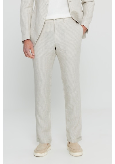 AC&Co / Altınyıldız Classics Erkek Bej %100 Keten Slim Fit Dar Kesim Mono Yaka Diagonal Desenli Torba Cepli Takım Elbise Bej