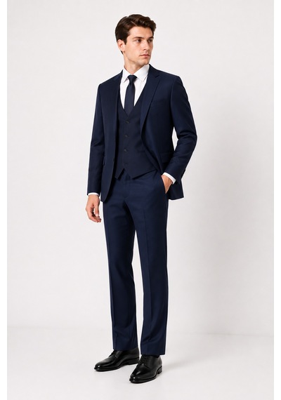 Bihan Store Erkek 6 Drop Slim Fit Yelekli Takım Elbise Çift Yırtmaç Altın Kuş Gözü - Koyu İndigo Koyu Indigo Bihan Store Erkek 6 Drop Slim Fit Yelekli Takım Elbise Çift Yırtmaç Altın Kuş Gözü - Koyu İndigo Koyu Indigo