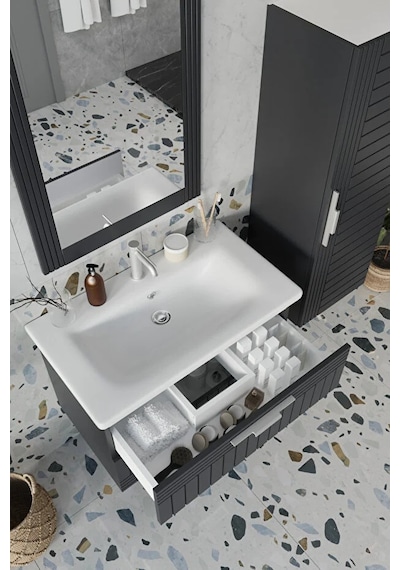 Erguvan Gümüş Kulp Lacivert Demonte 80 Cm Lavabolu Banyo Dolabı Ayna Lavabo Boy Dolabı Lacivert Erguvan Gümüş Kulp Lacivert Demonte 80 Cm Lavabolu Banyo Dolabı Ayna Lavabo Boy Dolabı Lacivert