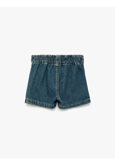 Koton Normal Bel Bağlama Detaylı Pamuklu Denim Şort Etek Orta İndigo 6smg40023ad