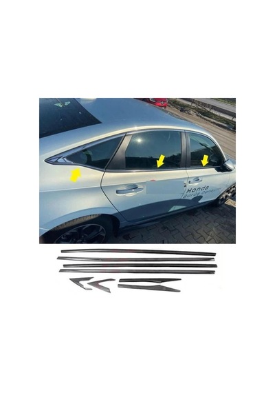 Honda Civic Fe1 2022 Ve Sonrası Uyumlu Paslanmaz Krom Alt Cam Çıtası 8 Parça