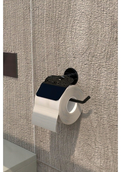Yapışkanlı Tuvalet Kağıtlığı Wc Kağıtlık Tuvalet Kağıdı Askısı Geniş Kapak Siyah S-109