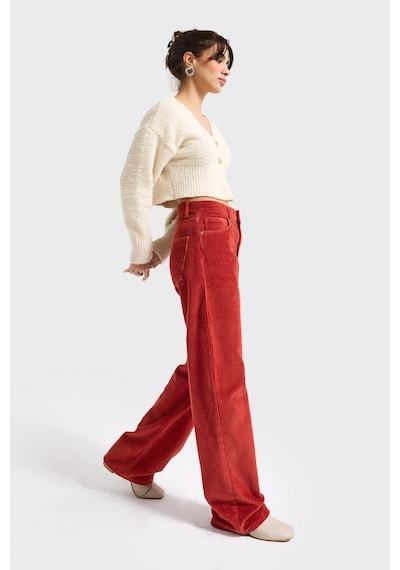 Itsbasic Kadın Orange Lora 26w5-104 Loose Fit Orta Bel Kalın Fitilli Velvet Kadife Kumaş Pantolon