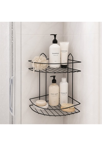 Eko-2 Banyo Köşelik Ve Duşkabin Raf 2 Katlı Üçgen Siyah Metal - 12'li Paket