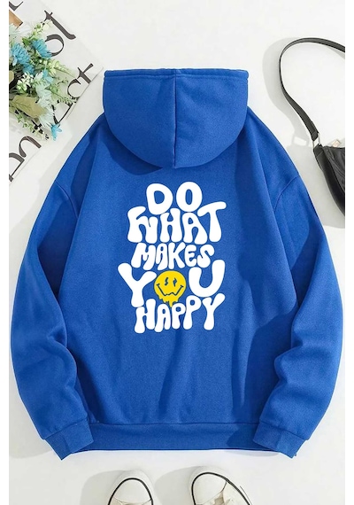 Blackjack Giyim Kadın Do What Baskılı Kapüşonlu Sweatshirt Mavi